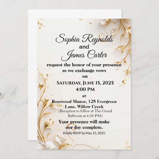 Elegante gouden folie bruiloft uitnodiging | forme (Voorkant / Achterkant)