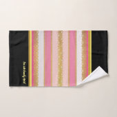 Elegante gouden folie met roze en witte Stripe Bat Bad Handdoek (Handdoek)