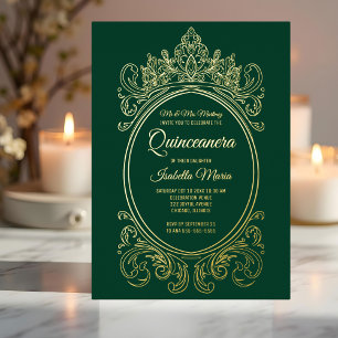 Elegante gouden folie Quinceañera uitnodiging kroo