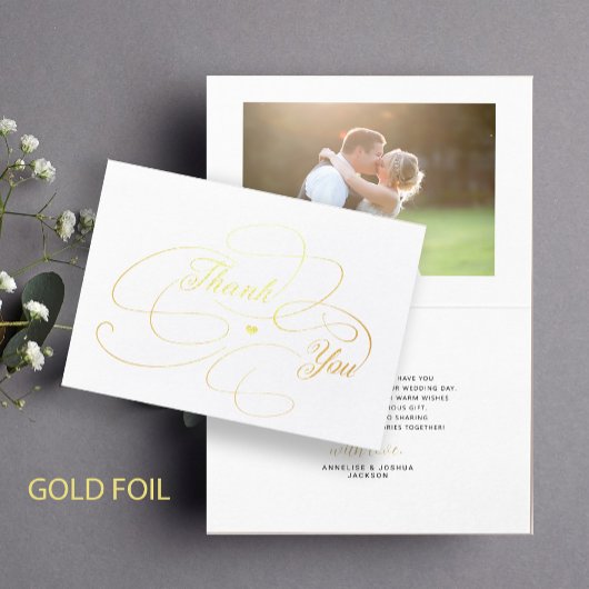 Elegante gouden folie script foto bruiloft dank u kaarten