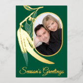 Elegante gouden foto Botanische Waterverf Kerst Folie Feestdagenkaart (Voorkant)