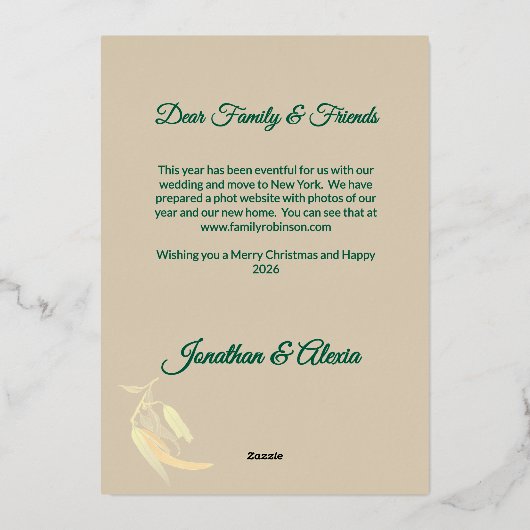 Elegante gouden foto Botanische Waterverf Kerst Folie Feestdagenkaart (Achterkant)