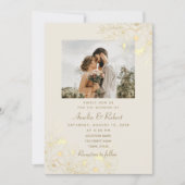 Elegante gouden foto bruiloft kaart (Voorkant)