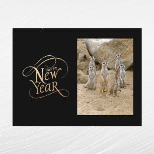 Elegante Gouden Foto Stokstaartje Nieuwjaar Feestdagenkaart