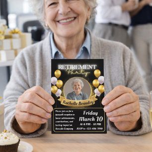 Elegante gouden fotobanner pensioenfeest kaart