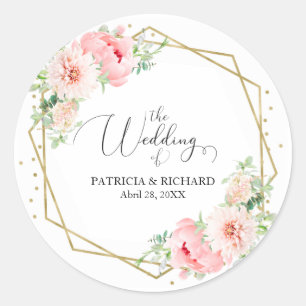 Elegante Gouden Frame Geometrische Blush Bloemige Ronde Sticker