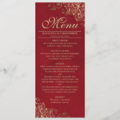 Elegante gouden franjes op Crimson rode bruiloft Menu (Voorkant)