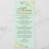 Elegante gouden franjes op munt groene bruiloft menu (Voorkant)