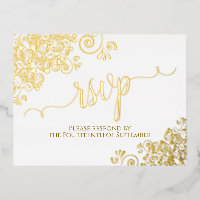 Elegante gouden franjes op witte bruiloft RSVP
