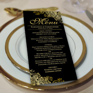 Elegante gouden franjes op zwarte bruiloft menu