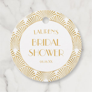 Elegante Gouden Geometrische Art Deco Bruiloftssho Bedankjes Labels