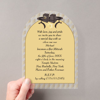 Elegante Gouden Geometrische Bar Mitzvah Tefillin Acryl Uitnodigingen