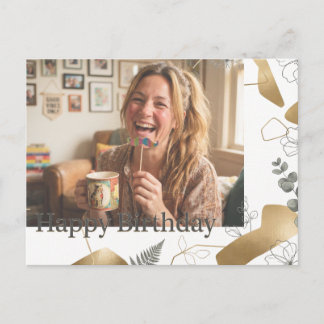 Elegante Gouden Geometrische en Bloemige Verjaarda Briefkaart