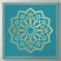 Elegante gouden geometrische mandala op teal | Mar