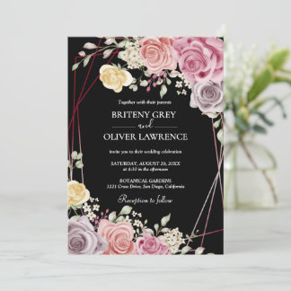 Elegante Gouden Geometrische Roze Blos Bloemige Br Kaart