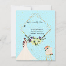 Elegante Gouden Geometrische Stofblauwe RSVP Kaart