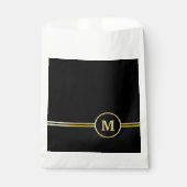 Elegante gouden gepersonaliseerde monogram op zwar bedankzakje (Voorkant)