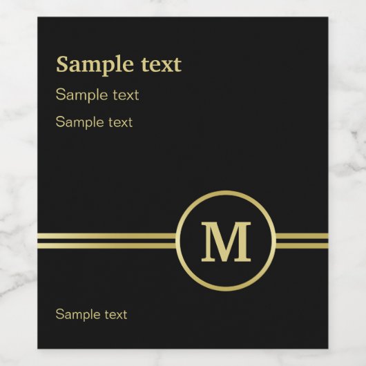 Elegante gouden gepersonaliseerde monogram op zwar wijn etiket (Enkel label)