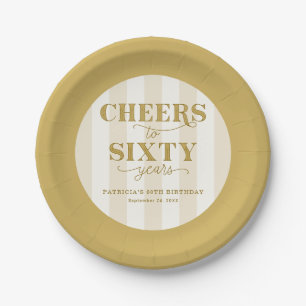 Elegante Gouden Gestreepte Proost op 60 Jaar Verja Papieren Bordje