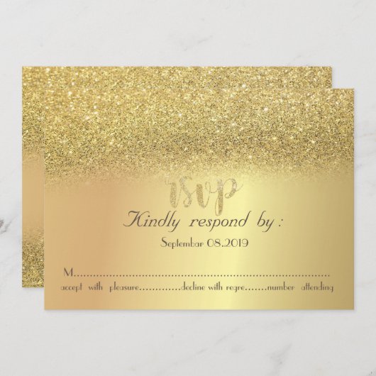 Elegante gouden glinster bokeh RSVP kaart (Voorkant / Achterkant)