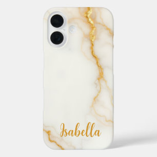 Elegante gouden glinster marmeren naam iPhone 16 hoesje