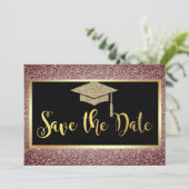 Elegante gouden glinsterende afstuderen bruin save the date (Staand voorkant)