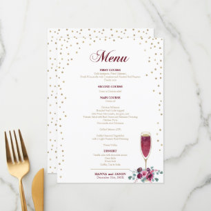 Elegante gouden glinsterende bordeauxrode Bloemen  Menu