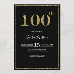 Elegante gouden glitter 100e verjaardag kaart