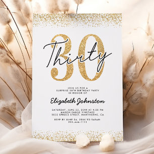 Elegante gouden glitter 30e verjaardagsuitnodiging kaart
