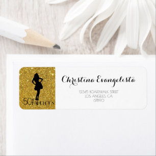 Elegante Gouden Glitter 50 & FABULOUS Silhouette Etiket