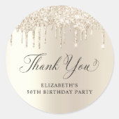 Elegante gouden glitter 50ste verjaardagsfeestje d ronde sticker (Voorkant)