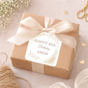Elegante Gouden Glitter 80ste Verjaardag Vierkante Sticker