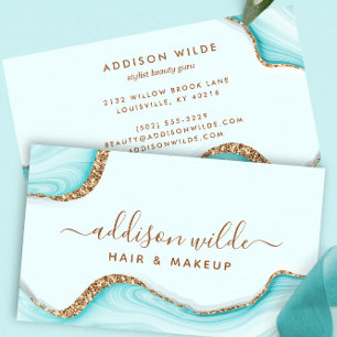 Elegante Gouden Glitter Aqua Marmer Agate Modern C Visitekaartje