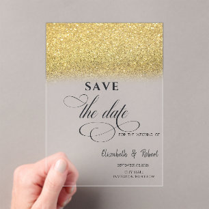 Elegante Gouden Glitter Bokeh Huwelijk Bewaar De D Acryl Uitnodigingen