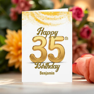 Elegante Gouden Glitter Confetti 35ste Verjaardag Kaart