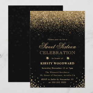 Elegante gouden glitter en diamanten Sweet Sixteen Kaart