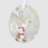 Elegante Gouden Glitter Hart Sneeuwman Ornament (voorkant)