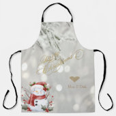 Elegante Gouden Glitter Hart Sneeuwman Schort (Voorkant)