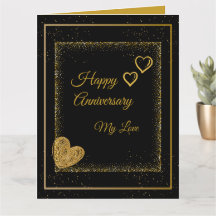 Elegante Gouden Glitter Harten & Lijst Jubileum Ka