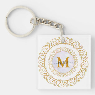 Elegante Gouden Glitter Initiaal & Naam Sleutelhanger