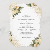 Elegante gouden glitter ivoor Rozen bloemenbruilof Kaart (Voorkant / Achterkant)