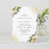 Elegante gouden glitter ivoor Rozen bloemenbruilof Kaart (Staand voorkant)