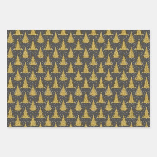 Elegante gouden glitter kerstboom patroon inpakpapier vel (Voorkant 2)