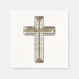 Elegante gouden glitter look cross religieuze gebe servet
