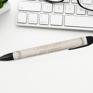 Elegante Gouden Glitter Marmer Agate Modern Chic Zwarte Inkt Pen