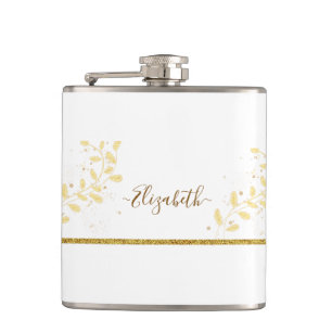 Elegante Gouden Glitter Monogram Naam Heupfles