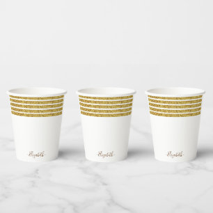 Elegante Gouden Glitter Monogram Naam Papieren Bekers