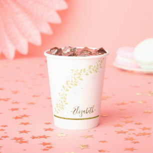 Elegante Gouden Glitter Monogram Naam Papieren Bekers