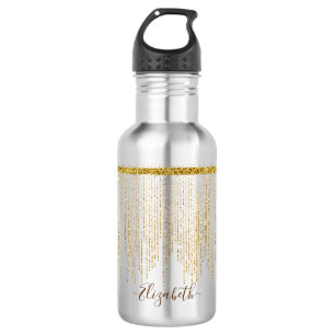 Elegante Gouden Glitter Monogram Naam Waterfles