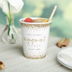 Elegante Gouden Glitter Namen Datum Verlovingsfees Papieren Bekers